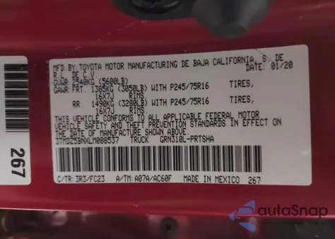 2020 Toyota Tacoma Sr5 V6 z USA, uszkodzony, nr VIN 3TMDZ5BNXLM088537